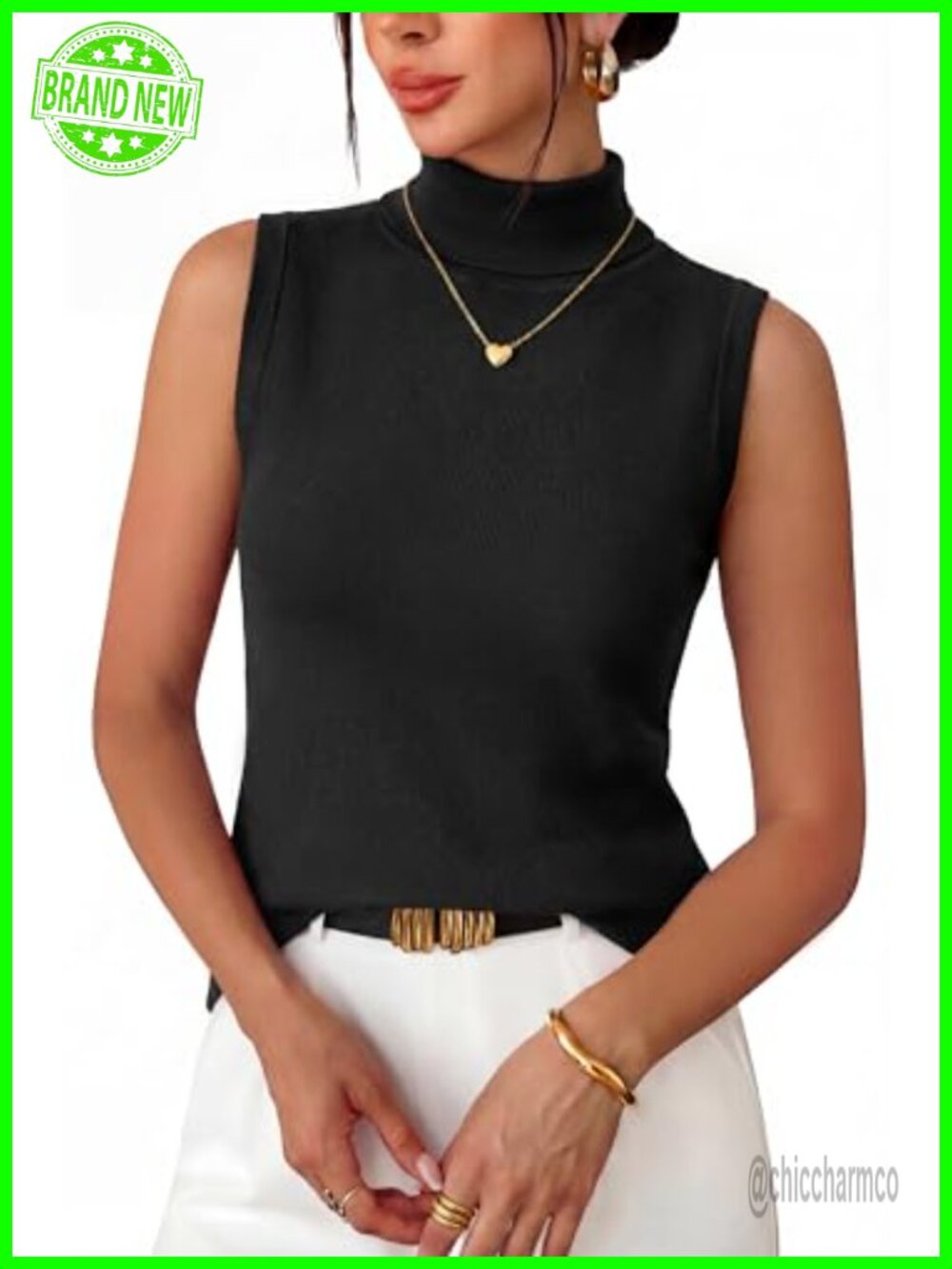 Wool Blend Slim Fit Turtleneck Tank Top Sleeveless Business Casual Layer